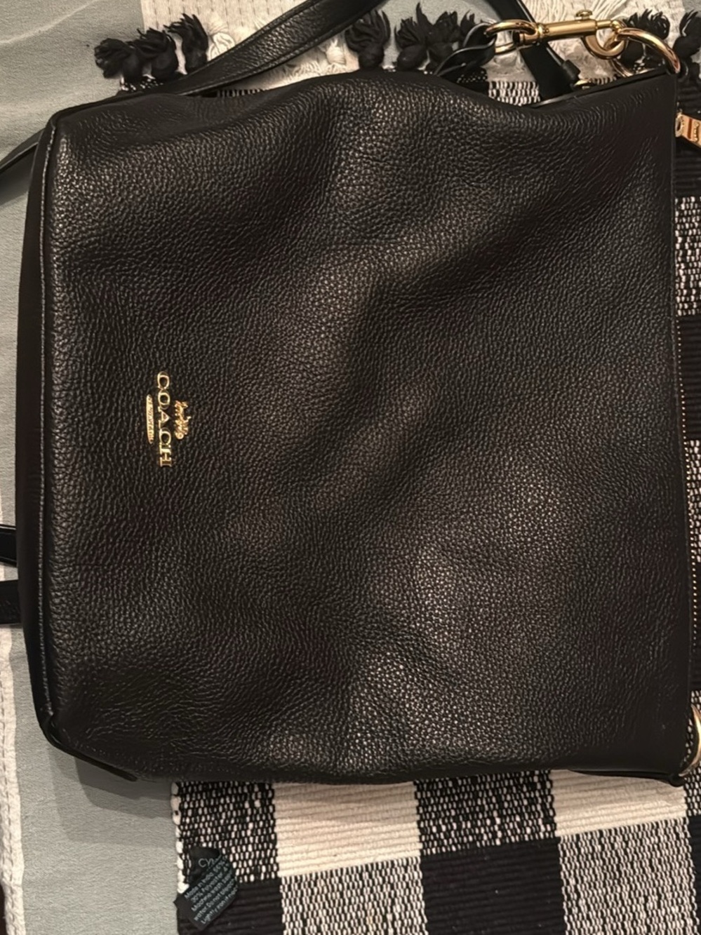 Coach Black Pebbled Leather Crossbody with Gold-Tone Logo